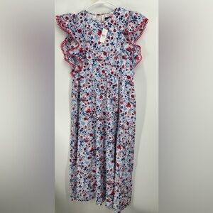 NWT $179 Ann Taylor Floral Ruffle Sleeve Maxi Dress Cherry Glow Small